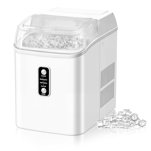 Dumos Nugget Ice Makers,Portable Ice Machine Countertop Ready in 6 Mins, 1.55L Water Tank, Self-Cleaning, for Office, Party, RV, Home, White
