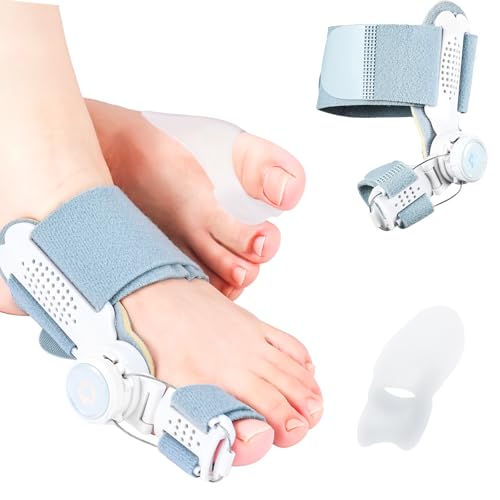 Hallux Valgus Korrektur Set für Damen und Herren, Upgrade Version mit Verstellbarer Hallux Valgus Schiene und Silikon Zehenspreizer für Daumen, Reduziert Hallux Valgus Belastung für Tag und Nacht,Grau