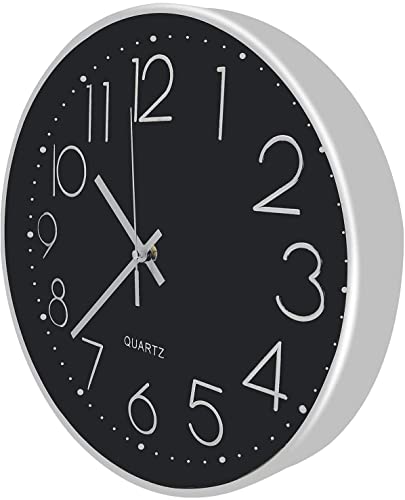 Image of TEKCOOL Digital Wall Clock 12 inch Silent Quartz Decorative Non-Ticking Classic Clock Battery Operated Round Easy to Read for Room /Home /Kitchen /Bedroom /Office /School- (Black Silver);