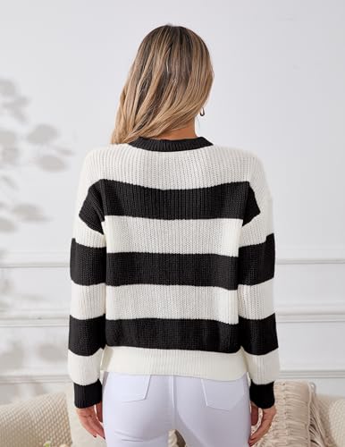 Image of Libsorge Womens Striped Sweater Oversized Cute Color Block Sweaters Spring 2026 Trendy Knit Crew Neck Thin Pullover