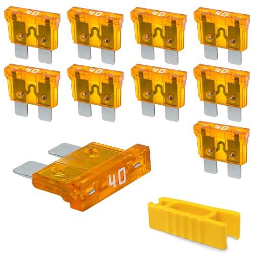 40A KFZ Sicherungen | 12V 24V 32V | 10 Stück | Stecksicherungen für Stromdieb & Sicherungshalter | 19mm Flachsicherungen für Auto, Boot, Motorrad, Wohnmobil & Roller | Ersatzsicherungen