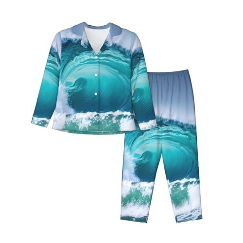 Pyjama vagues océan femme pour vos soirées cocooning et nuits douces en ensemble manches longues