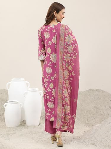 Image of Libas Printed Silk Blend Straight Kurta With Trouser and Dupatta