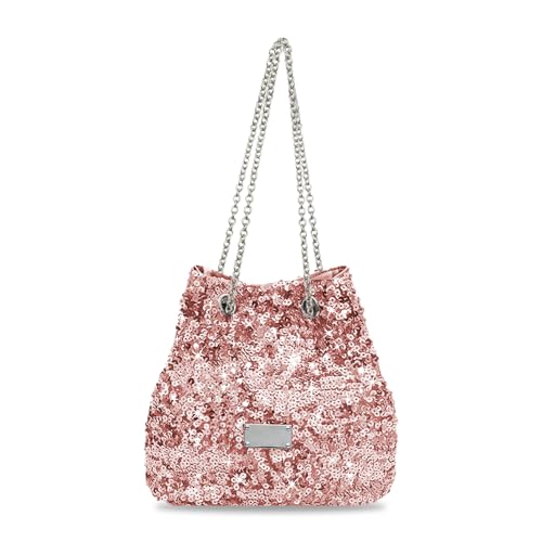 Ceihwa Bolso Lentejuelas Rosa Bolso de Noche Brillante Bolso Ceremonia Mujer Bolso de Mano con Cadena Bolsos Cartera Elegante Bolsa de Fiesta Bolso de Cubo Bolsas de Hombro para Ocio Fecha