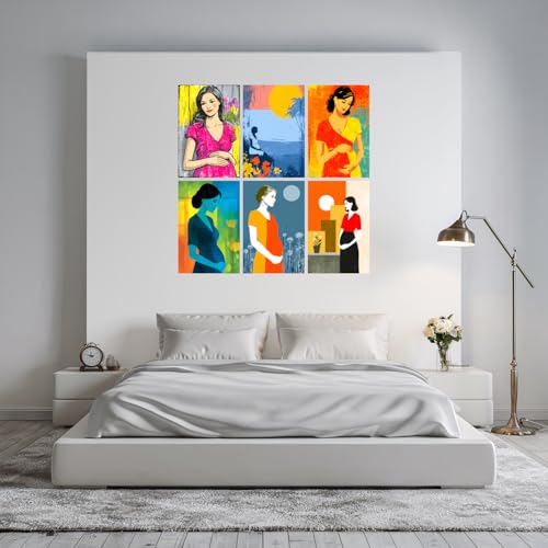Image of SiddArtify Pregnant Woman Wall Art Poster Print Set - Retro Style Decor for Living Room Bedroom Office - 12x18 inch Sticker Pack of 6