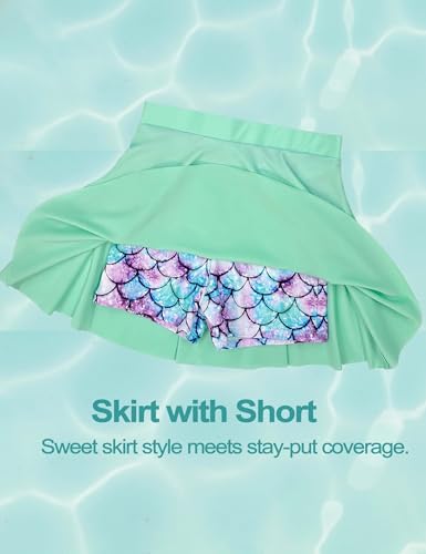 Image of Girls Rash Guard Swimsuit Set Long Sleeve 2 Pieces Bathing Suit Swimming Skirt with Shorts 4-13Y