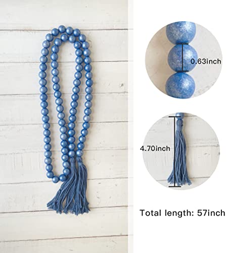 Insiswiner Farmhouse Beads 58In Handcrafted Darkblue Wood Bead Garland With Tassels Rustic Country Decor Prayer Boho Beads Big Wall Hanging And Coffee Table Decor #TOP1