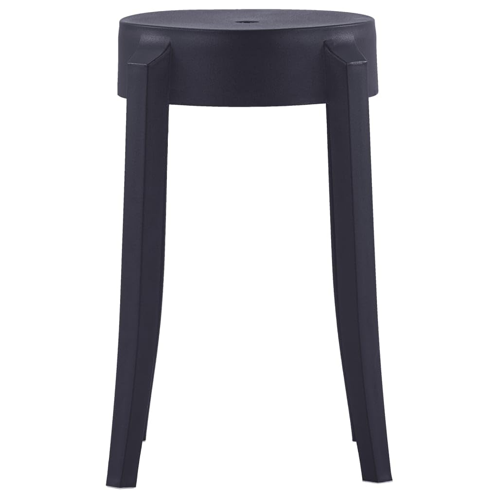 4 taborety do układania w stos, czarne tworzywo sztuczne, 43 x 43 x 45 cm, oszczędność miejsca, do kuchni, ogrodu, na balkon, taras, wytrzymały zestaw mebli