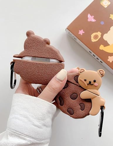 Image of Meyaar Earphone Case Cover Compatible for Realme Buds T300, Soft Silicone Skin Case Cover Shock-Absorbing Protective Case with Keychain (Front LED Visible) (Cookies)