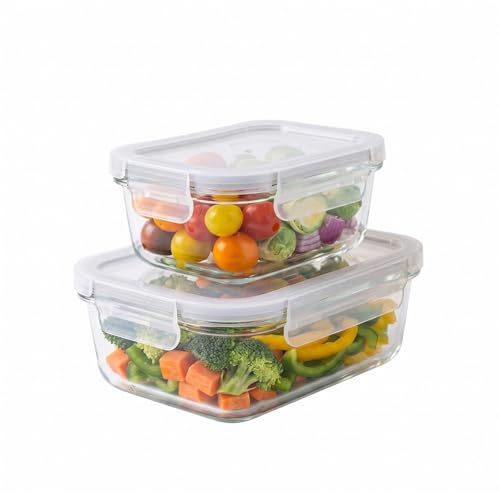 Image of Essentia Glass Lunch Box Borosilicate Container with Leakproof 4-Way Lock Lid, Removable Silicone Gasket, Microwave & Freeze Safe, Dishwasher Safe (1x370ml + 1x640ml)