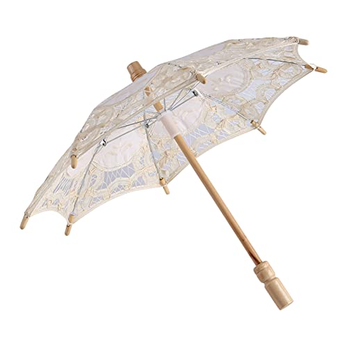 Parasol en dentelle blanche manche en bois robuste 8 nervures pour cérémonie