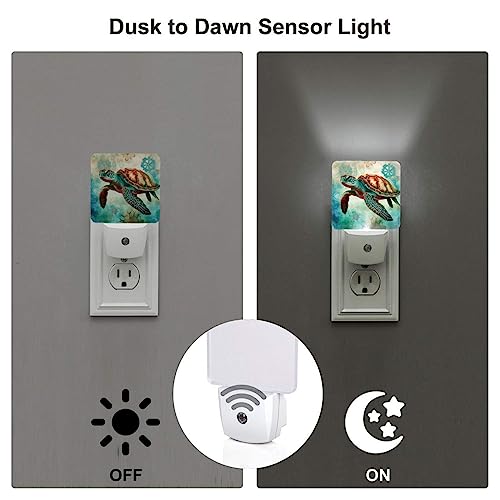 Image of Sea Turtle LED Plug-in Night Lamp 2 Piece Set, Auto Sensor Nightlights Set of 2 for Bedroom Bathroom