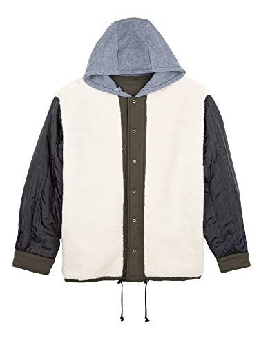Image of COEVALS CLUB Men's Flannel Shacket Casual Button Snap Sherpa Quilted Lined Premium Jacket Shirts