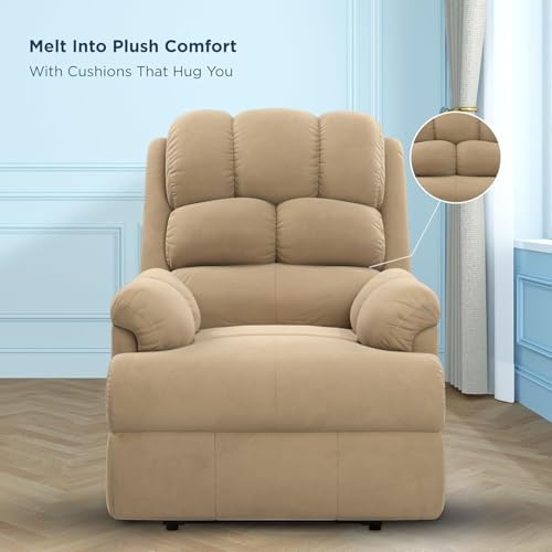 Image of Comfortable Single Seater Fabric Recliner Sofa Chair with Manual Push Back Mechanism & Extra Cushioning for Living Room, Color: BeigeG