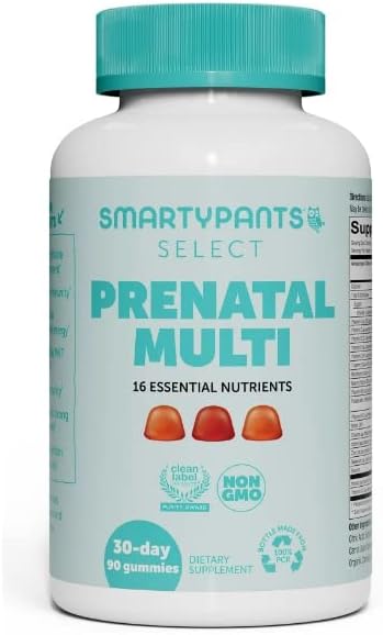 SmartyPants Gummy Vitamins Select - Multivitamínico prenatal, 16 nutrientes esenciales, 90 gomitas, suministro de 30 días