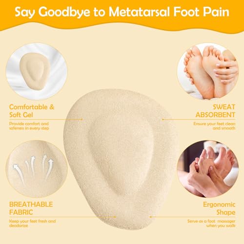 Image of Shynek 10 Pack Metatarsal Pads Ball of Foot Cushions for Heel, Soft Gel Self Adhesive Reusable Foot Pad Insoles Forefoot and Sole Support, Pain Lessen Morton's Neuroma for Women and Men (Beige)