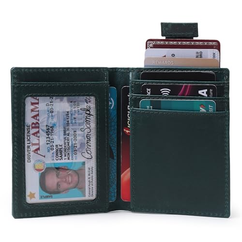 Image of Genuine Leather Bifold RFID Blocking Slim Stylish Credit Debit ATM Card Holder Wallet for Men Women (Bottle Green)