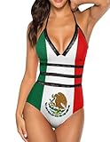 Leoparts Women's Halter One Piece Swimsuit Mexican Flag V Neck High Cut Bathing Suits Swimwear