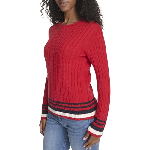 Image of Tommy Hilfiger Women's Cotton Crewneck Cable Sweater