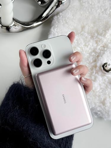 Image of TORRAS MiniMag Power Bank, Ultra Slim 5,000mAh Wireless Portable Charger with USB-C Cable, Fast Charging iPhone Air MagSafe Battery Pack, Compatible Charger for iPhone 17 /16 /15 /14 /13 /12, Azalea Pink