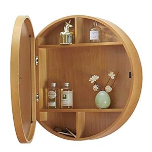 Badkamerspiegelkast, massief hout, ronde badkamerkast met spiegel, schuifdeur, spiegelkast voor badkamer, slaapkamer…