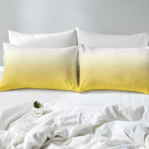 Parure de lit 1 personne microfibre douce jaune Pente