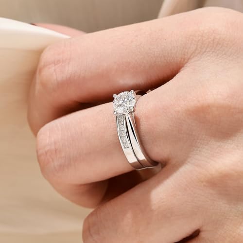 HAULTENG Moissanite Solitaire Wedding Ring Sets For Women Round Cut Engagement Ring 925 Sterling Silver Sz 5 - Image 5
