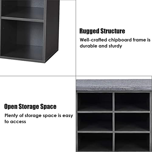 COSTWAY Shoe Storage Bench, 10 Compartments Shoe Organiser Seater Stand with Cushion, Hallway Entryway Bedroom Living Room Shoes Rack Stool, 104 x 30 x 48cm (Grey)