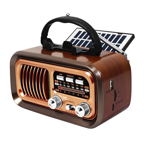 Bingxue Vintage Portable Radio with Bluetooth & TWS, AM/FM/SW Reception, Solar/D Battery/USB Charging, MP3 Player, TF Card Support & Phone Stand - Ideal Gift for Dad and Elderly