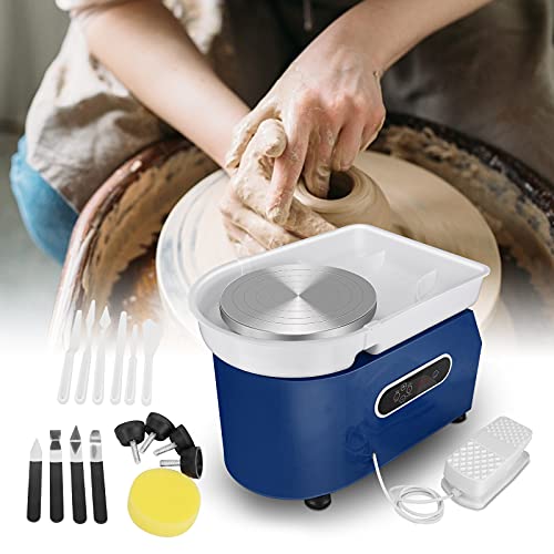 KKTECT Máquina de alfarería Rueda de cerámica eléctrica de 350W 25CM Artesanías De Arcilla De Cerámica Herramientas para Manualidades de Bricolaje con Lavabo ABS extraíble(Azul)