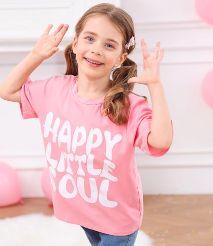 UNICOMIDEA Girls Cotton T-Shirt Graphic Short Sleeve Tee Shirts for 2-6 Years Kids4