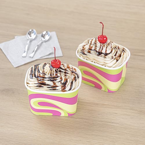 Image of Coppetta 12 Ounce Dessert Cups, 200 Greaseproof Ice Cream Cups - Lids Sold Separately, For Hot And Cold Foods, Pastel Groove Paper Yogurt Bowls, Disposable, Sturdy - Restaurantware