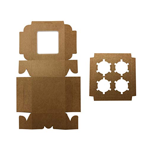 Prudance 15Pcs 6X6X3In Brown Bakery Boxes With Window Include 4 Cupcake Box Insert,Kraft Cupcake Boxes For Cookie,Cakes, Pastries And Chocolate Covered Strawberries. #TOP2