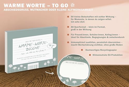 Eine der Guten Briefblock – Warme‑Worte‑Dusche to‑go, A6 Komplimente-Block mit 50 Blatt, Wertschätzungsblock zum Abreißen, ideal für Abschiede & Alltagsworte