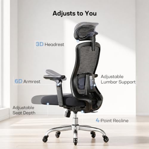 Image of HUANUO Ergonomic Office Chair with 6D Armrests and Adjustable Seat Depth