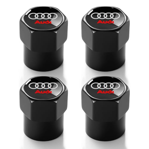 Tire Valve Stem Caps for Audi Metal Car Wheel Air caps Auto Valve Stem Caps Accessories 4 Pack Black