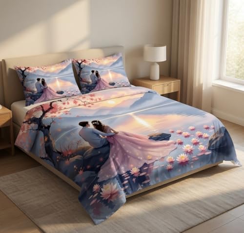 Image of 7D Printed King Size Bedsheet with 2 Pillowcases, Fairytale, 228x228cm