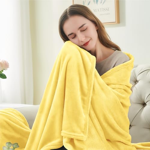 Image of BEDELITE Fleece Blanket Light Yellow Throw Blankets for Couch & Bed, Luxury Plush Cozy Fuzzy Blanket 50x60 inches, Super Soft Warm Lightweight Throw Blanket for Travel Camping