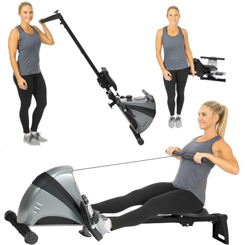 Vive Rowing Machine - Magnetic Row Equipment - Foldable Exercise Workout Rower for Women and Men - at Home Seated Indoor Fitness Device - Portable with Digital Monitor and Adjustable Resistances