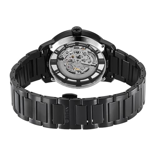 Image of Titan See-Through Skeletal Automatic Analog with Black Dial Black Stainless Steel Strap Watch for Men - 90220NM01