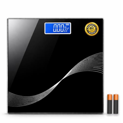 Image of Digital Body Weight Scale with LCD Display, Tempered Glass Platform, Floral Pattern, Accurate Bathroom Weighing Machine, Black (Flora Wave)