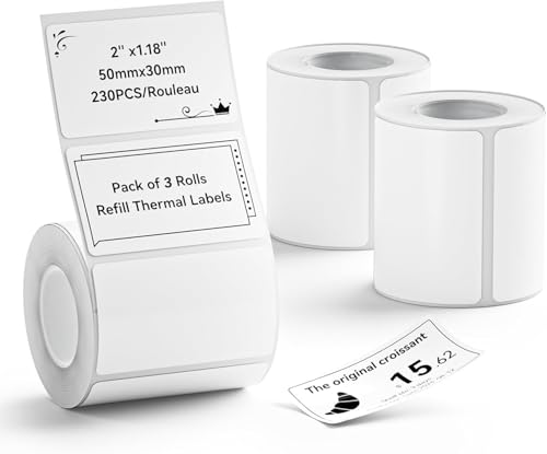 NIIMBOT Labels for B1 B21 B3S Label Maker 2 x 1.18 (50x30mm) Printer Labels Stickers for Jars Waterproof Oil-Proof Personalized Editable Labels for Home/School/Office 3 Roll