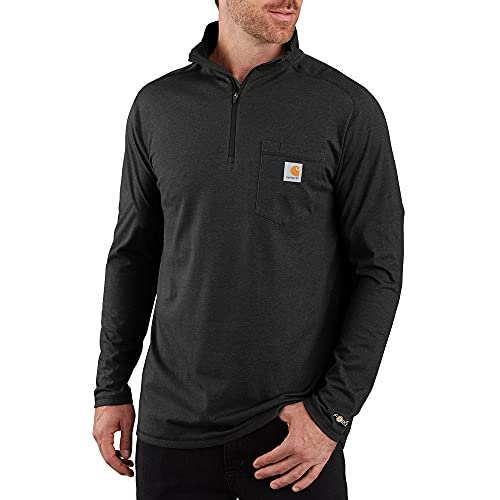 Image of Carhartt Mens Force Relaxed Fit Long Sleeve Quarter Zip Pocket T-Shirt (Big & Tall) Work Utility T Shirt, Black, 4X-Large US