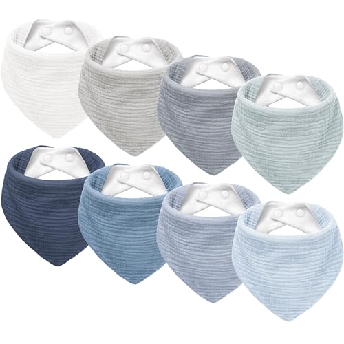 Susurration Bavaglino Neonato in Mussola per Neonati 8 Pezzi Bavaglino Bambino Sciarpa Triangolo Bambino Sciarpa Bambino Regolabile (Blu)