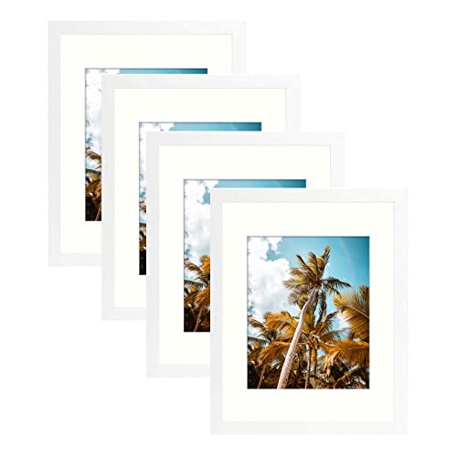 Image of Frametory, 11x14 Picture Frame with Mat for 8x10 Photo - High Definition Glass Wide Molding - Preinstalled Wall Mounting Hardware (White, 4 Pack)