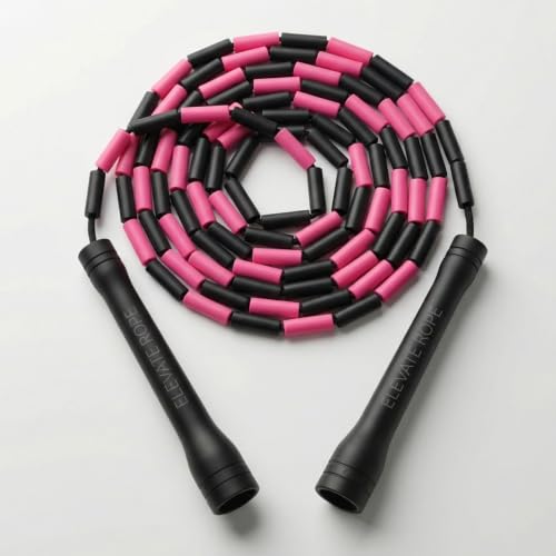 Elevate Rope Professional Beaded Jump Rope - 3m Adjustable, Quality Beads & Poly Cord - For Freestyle, Cardio & Tricks - All Levels & Indoor/Outdoor Use (Black/Pink)