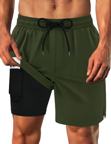 Olreco Mens Swim Trunks with Compression Liner 7 Inch Quick Dry Mens Bathing Suit Men Swim Shorts Men's Board Shorts Swimwear