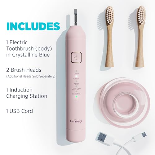 Lumineux Elektrische Zahnbürste für Erwachsene – Bambusköpfe – in Blüte – inklusive 2 superweichen Bambus-Zahnbürstenköpfen, Ladestation & USB-Ladekabel – wiederaufladbar – Bild 3