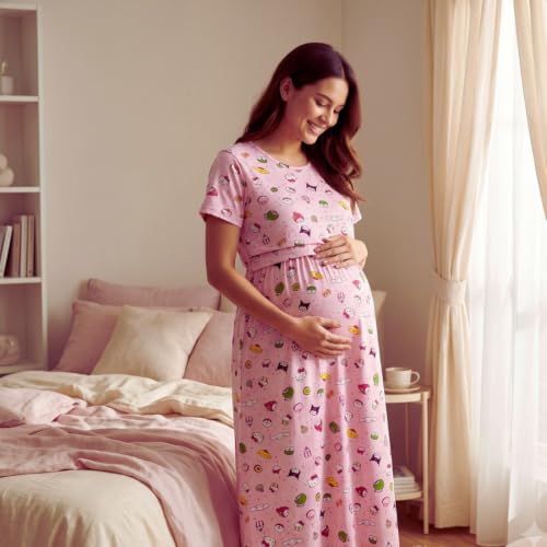Image of Zero Clothing Feeding Dress for New Moms Casual Loungewear Ankle Length | Cotton Maternity Nighty | Zipless Feeding Dresses for Women | Pregnancy & Nursing Wear