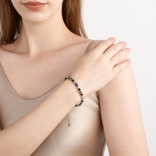 Protection Bracelet, empath protection, black obsidian Crystals and Healing Stones Bracelet for Women ，Luck ，Anxiety and Stress Clam Bracelet2